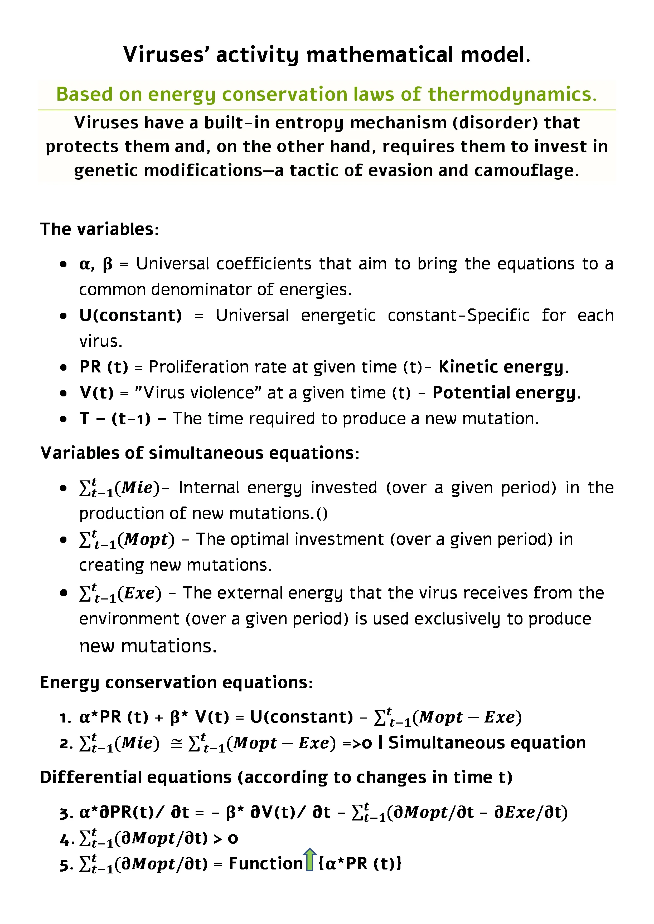 Virus activity mathematical model.